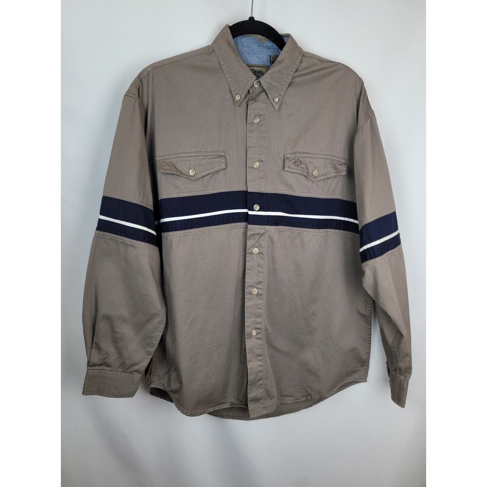 Roper Western Cowboy Horizontal Stripe Button Up Shirt Gray Blue White Men's M